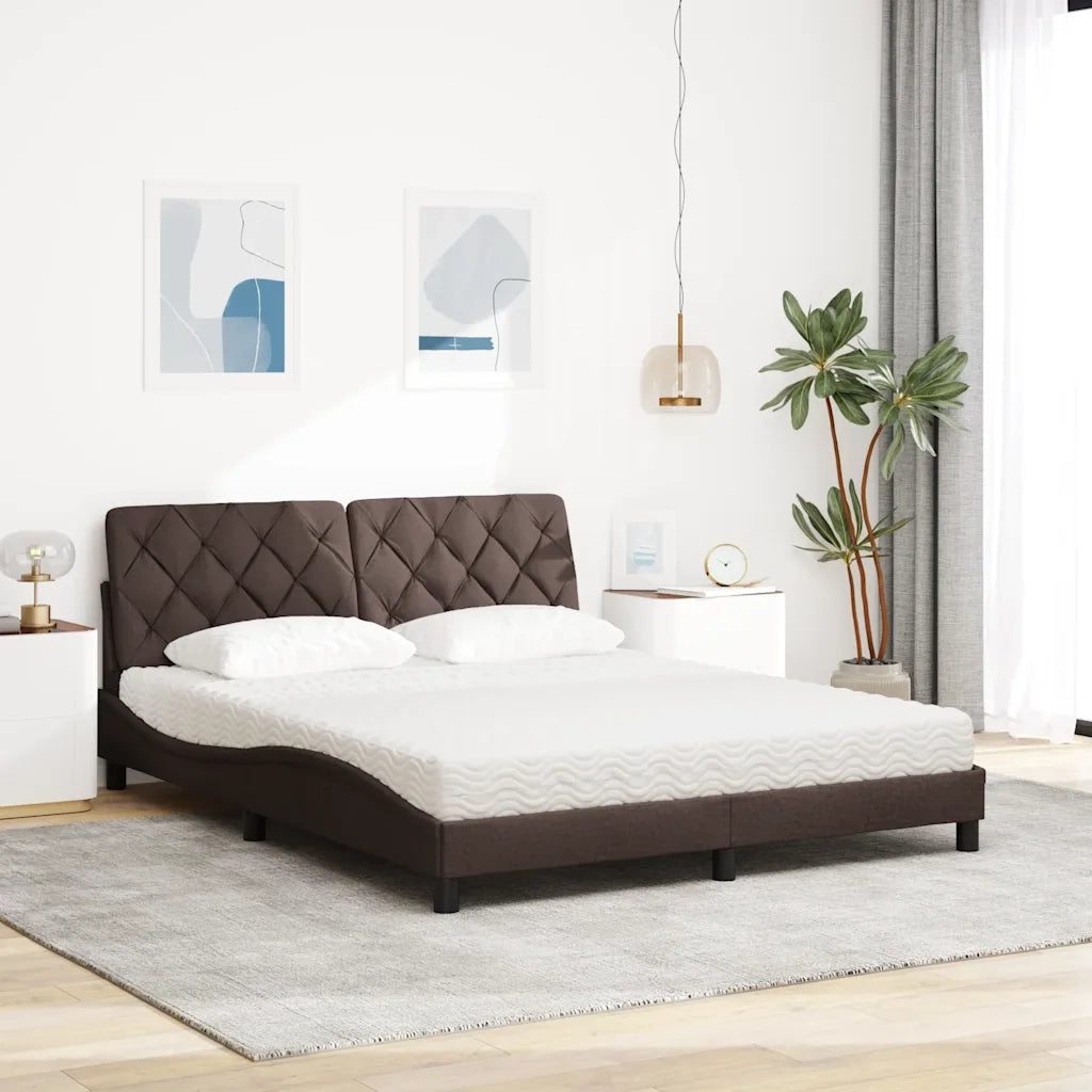 Letto con Materasso Marrone Scuro 160x200cm Tessuto 3310751