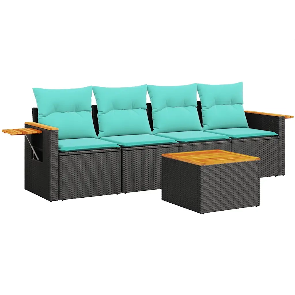 Set Divani da Giardino 5 pz | Set Salotto da Giardino con Cuscini Nero in Polyrattan