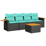 Set Divani da Giardino 5 pz | Set Salotto da Giardino con Cuscini Nero in Polyrattan