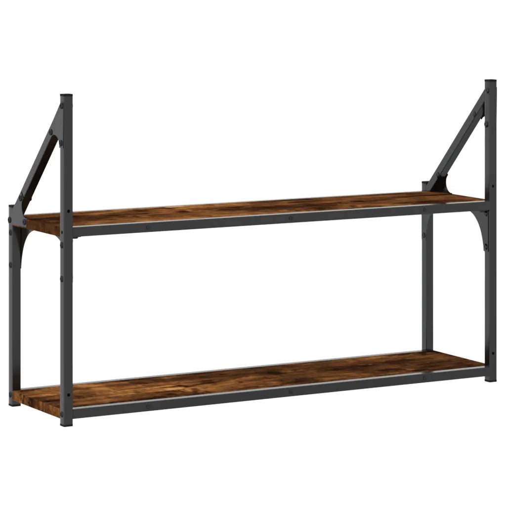 Scaffale a Parete 2 Ripiani Rovere Fumo 80x21x51 cm Multistrato 835466