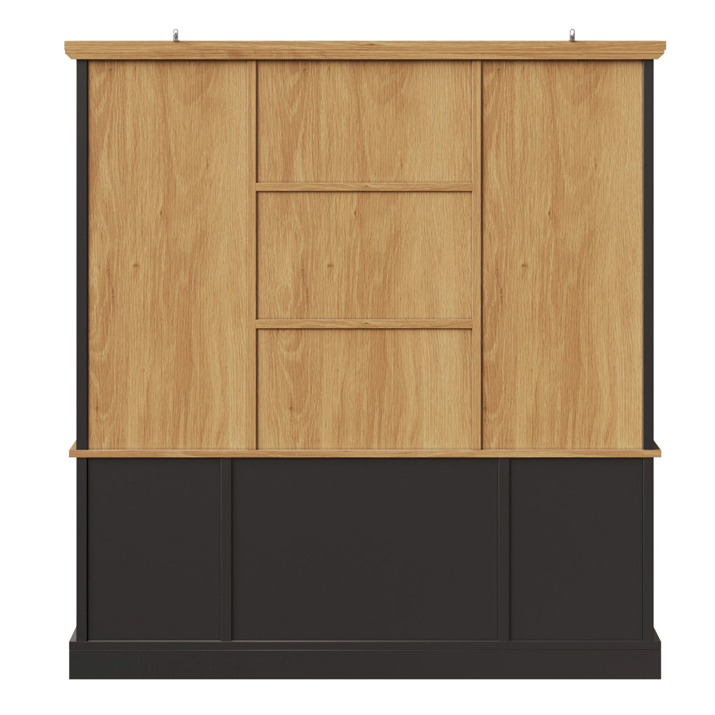 Dispensa alta con 6 cassetti, 6 vani e ante in vetro, per cucina e sala da pranzo, nero, 140 × 40 × 185 cm
