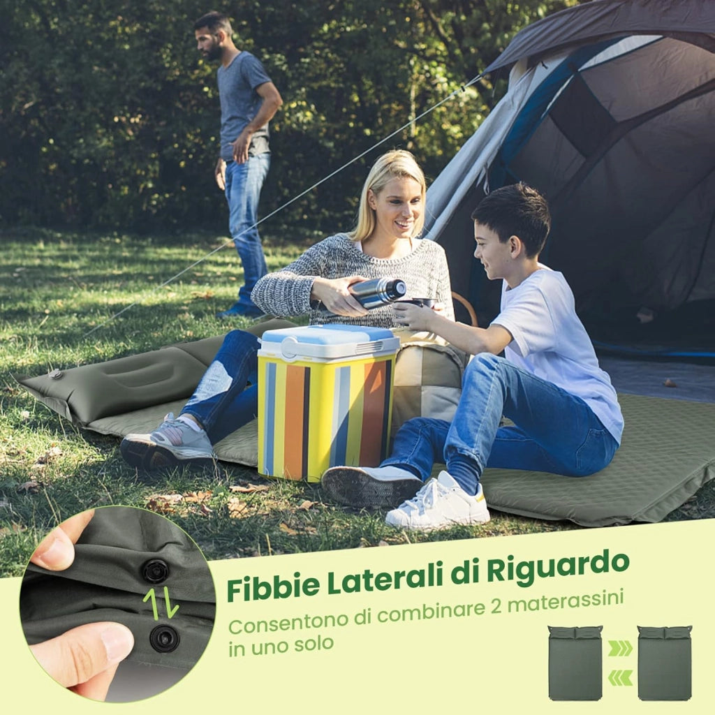 Materassino Campeggio Autogonfiabile per 2 Persone, Materassino da Campeggio Doppio con Cuscino, Veloce da Gonfiare e Sgonfiare, Impermeabile, per Spiaggia, Montagna e Campeggio (Verde Scuro)