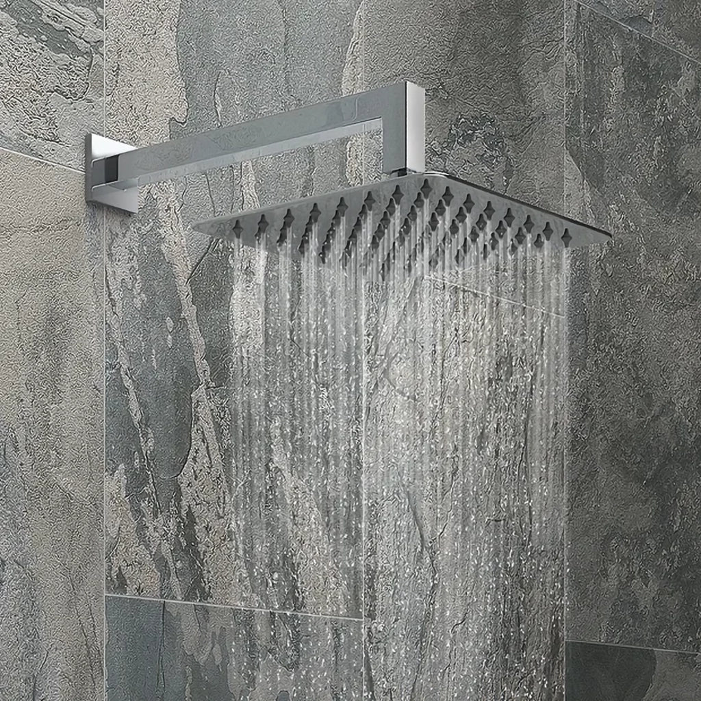 Set doccia completo squadrato cromo - Miscelatore, braccio a gomito, soffione 20x20cm e doccino