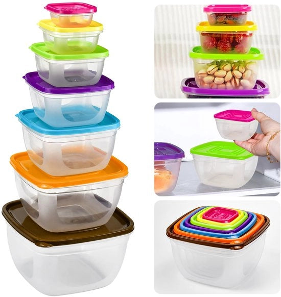 Set di contenitori per alimenti 7 pezzi 4200/2600/1500/1000/550/300/100 ml con coperchi contenitori congelati contenitore da cucina per preparazione e organizzazione delle pasti, resistente a lavastoviglie e forno a microonde