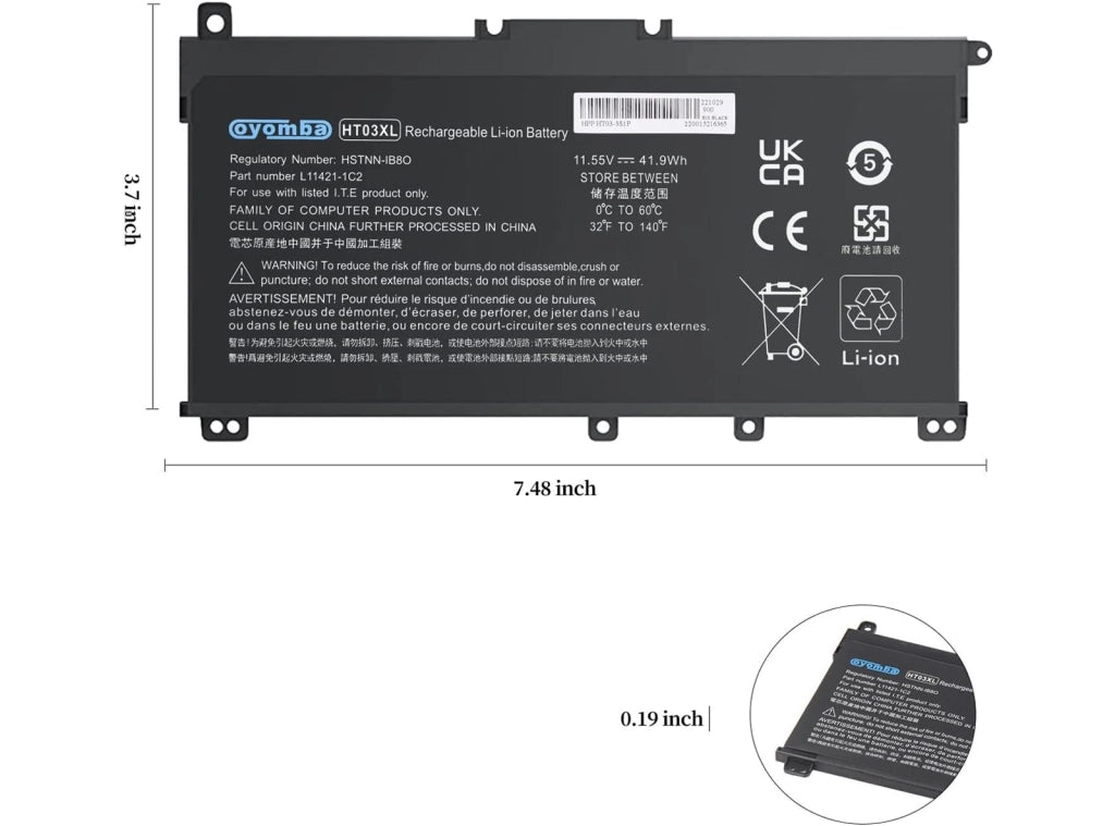 Batteria HT03XL Compatibile con HP Pavilion 14-CE 14-CF 14-CK 14-cm 14-DH 14-DK 14-DF 14-MA 14Q-CS 14Q-CY 15-CS 15-DQ 15-DA - DB 17-by 17-CA 240 245 245 50 25 5 G7 340 348