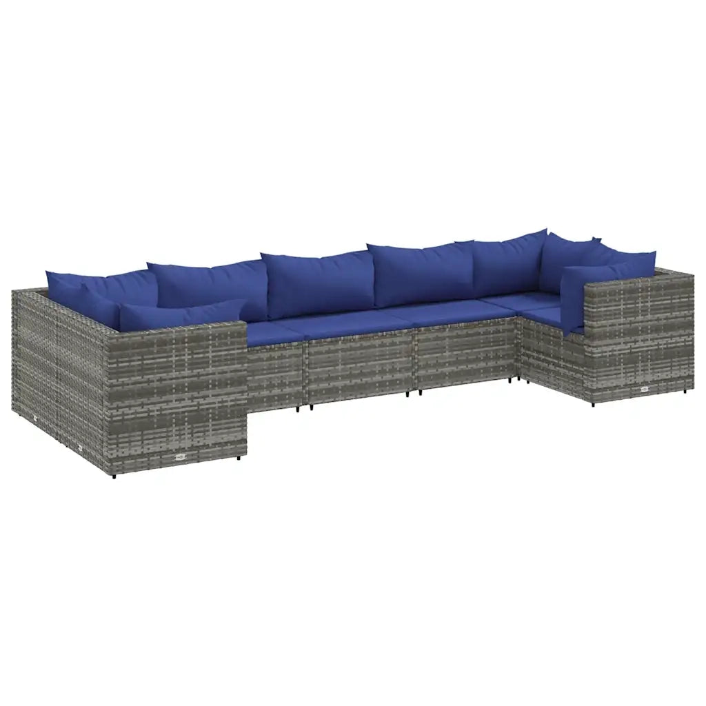 vidaXL Set Divani da Giardino 7 pz con Cuscini in Polyrattan Grigio