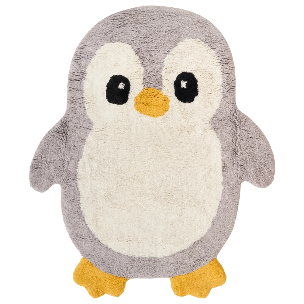 Tappeto per bambini taftato in cotone grigio 100 x 120 cm a forma di pinguino