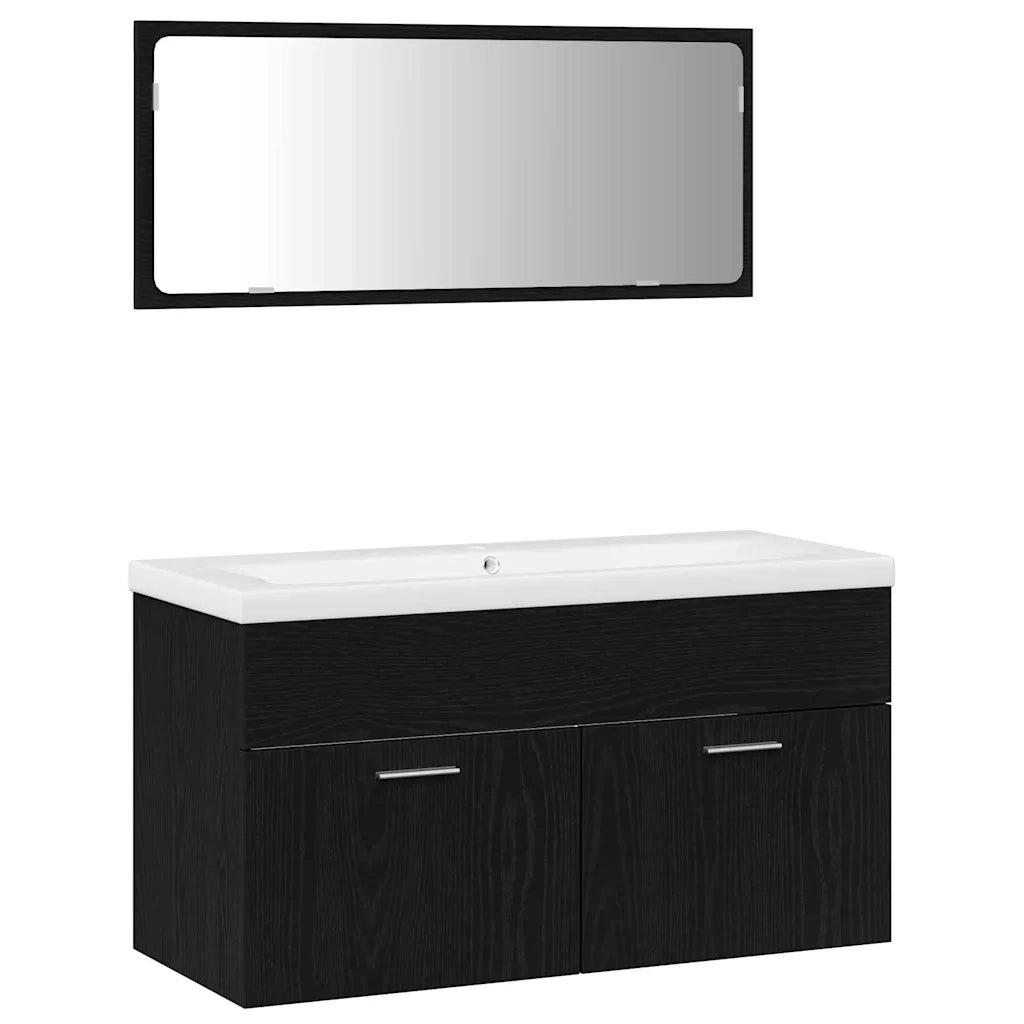 Set di mobili per il Bagno | Armadio da bagno 3 pz Rovere Nero Legno multistrato