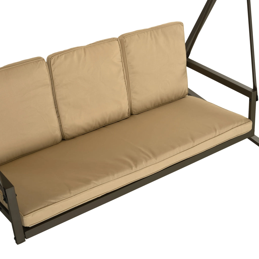 Altalena Da Giardino 3 Posti Con Tetto Orientabile E Cuscini Beige Poliestere Per Esterni