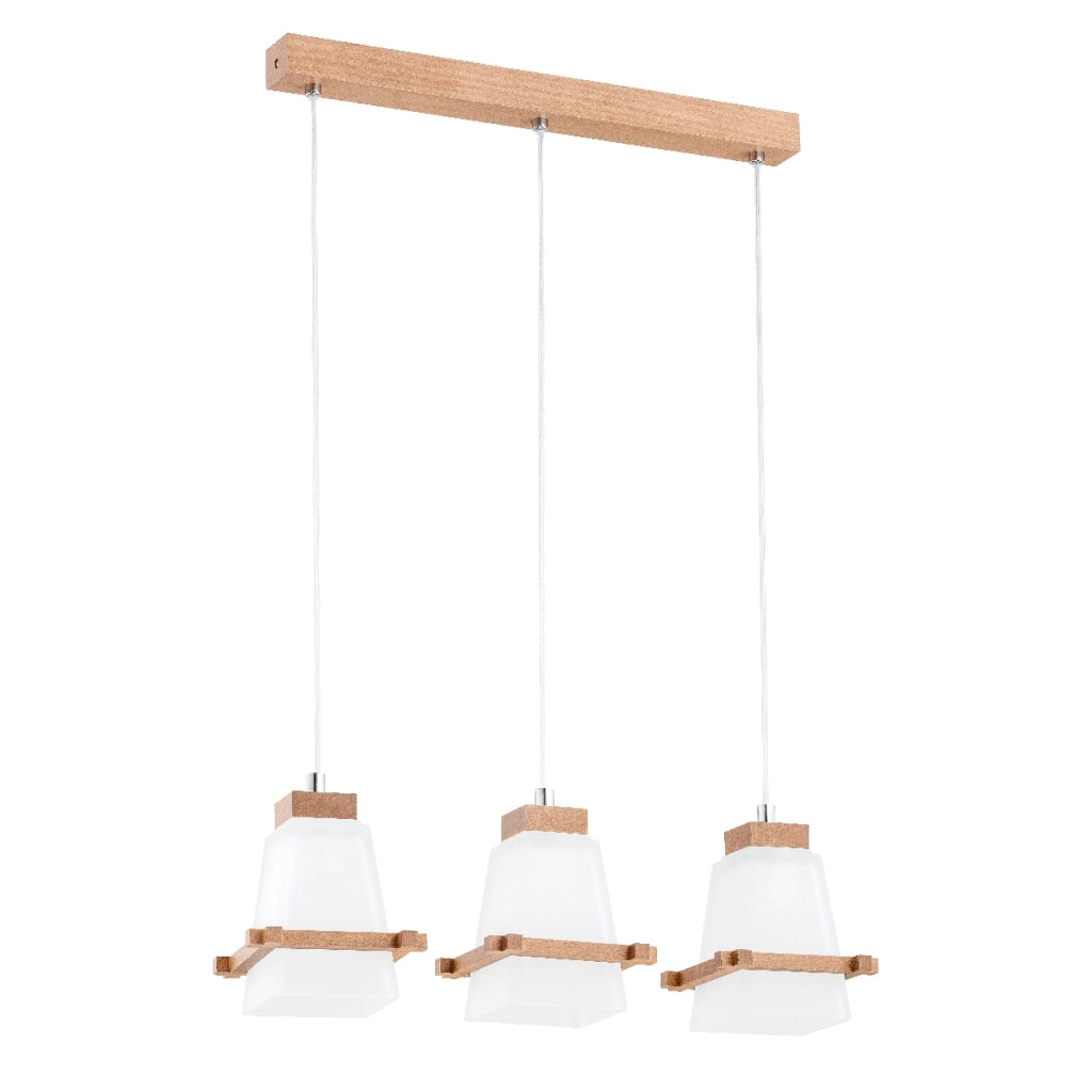 Lampada sospensione barra legno chiaro 3xE27 Velsa Alfa