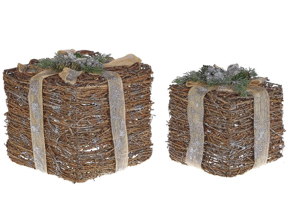 Scatole regalo decorative Set di decorazioni natalizie in legno argento di 2 quadrati di varie dimensioni Design rustico