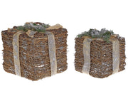 Scatole regalo decorative Set di decorazioni natalizie in legno argento di 2 quadrati di varie dimensioni Design rustico
