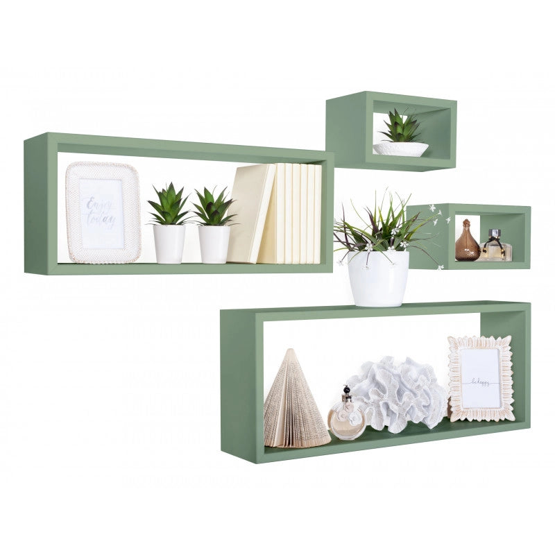 Set 4 Mensole da Muro, Pensile Bagno, Mensola Parete, verde Acqua Marina, 75x30 p15,5 cm, 60x25 p15,5 cm e 2 da 25x15 p15,5 cm - Merlino
