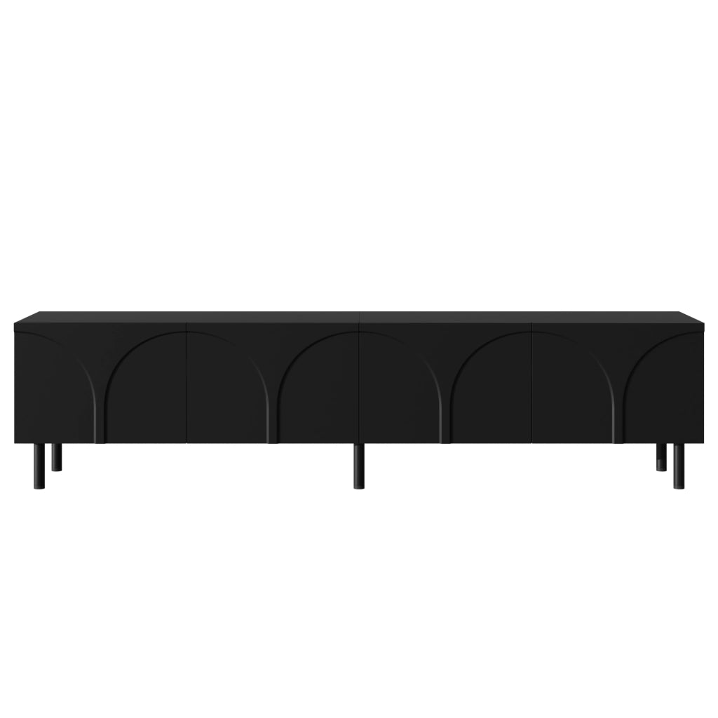 TV-Schrank moderno con 4 porte, 2 vani interni separati, struttura in PB e MDF, finitura nera
