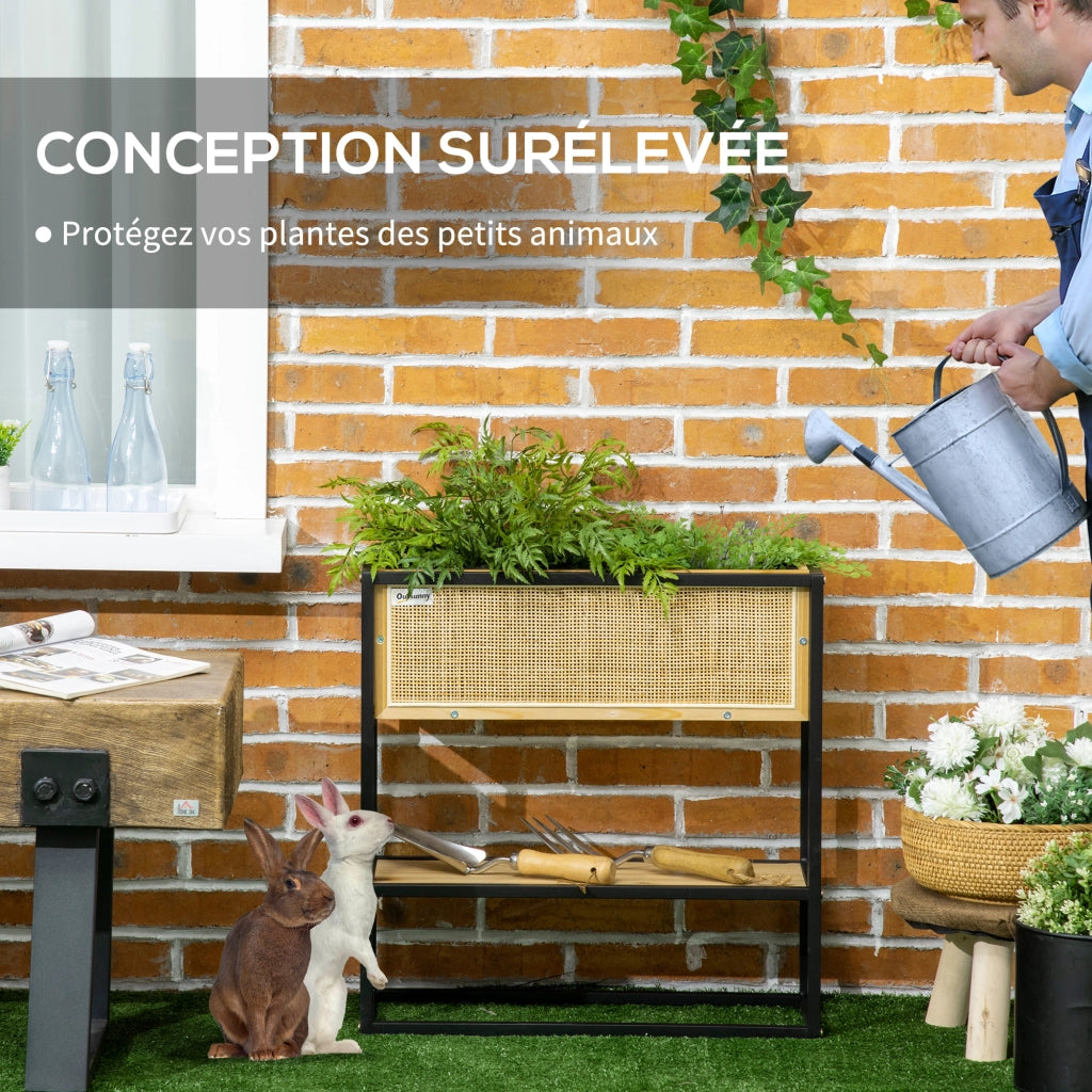 Jardiniere Rettangolare con Mensola ¨C Zephmum ¨C Metallo e Legno 55x20x56 cm