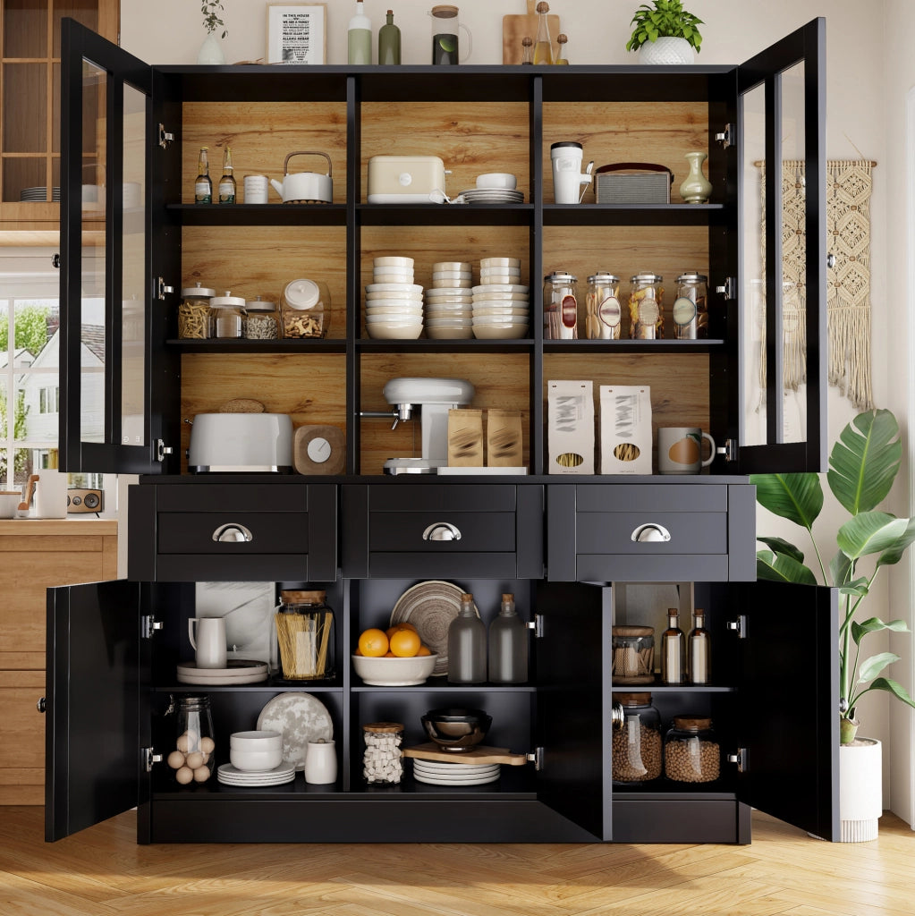 ARMADIO ALTO 140x38,5x175 cm in MDF e Acrilico Nero con ante trasparenti