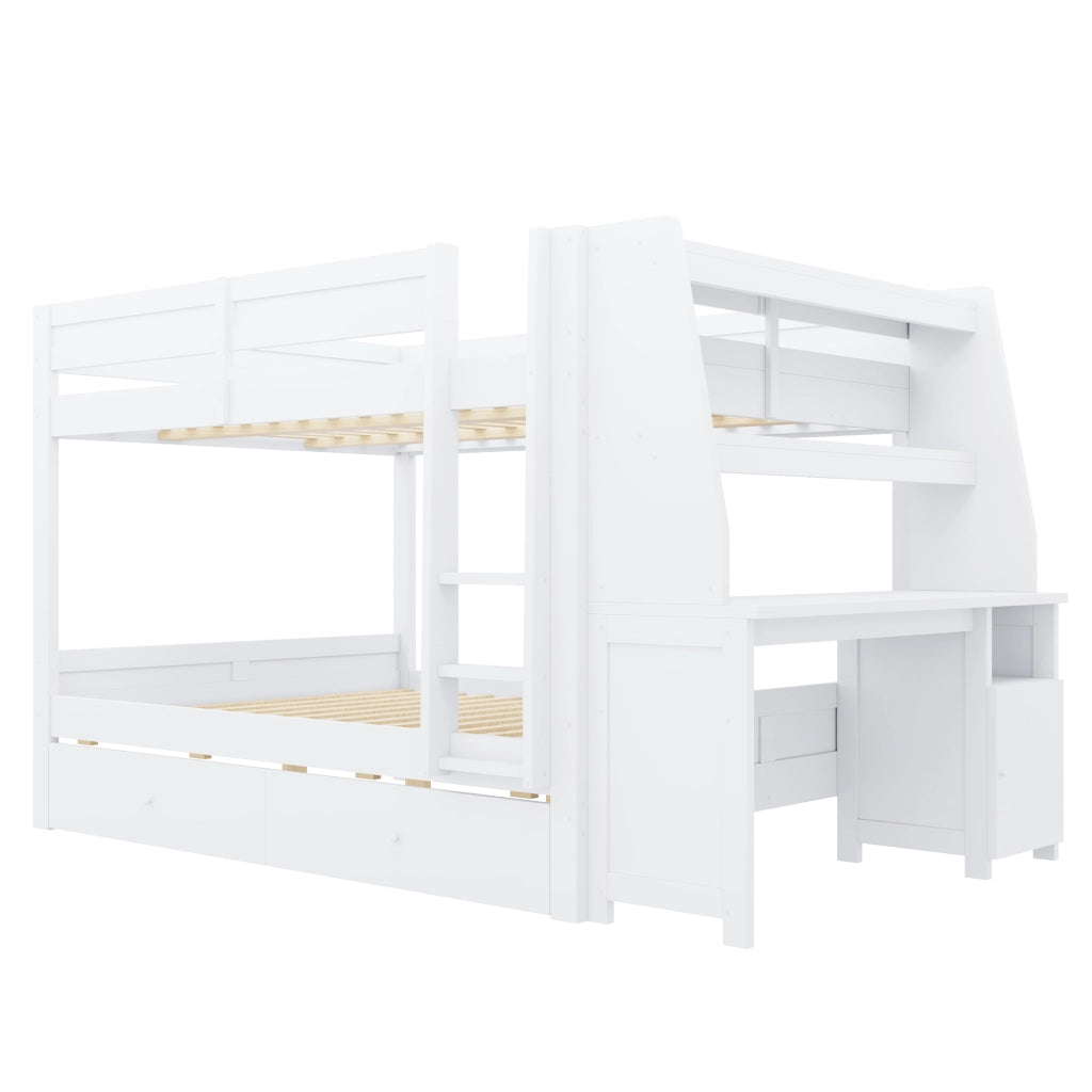 Letto a castello con armadio laterale e scrivania, 140x200 cm, bianco