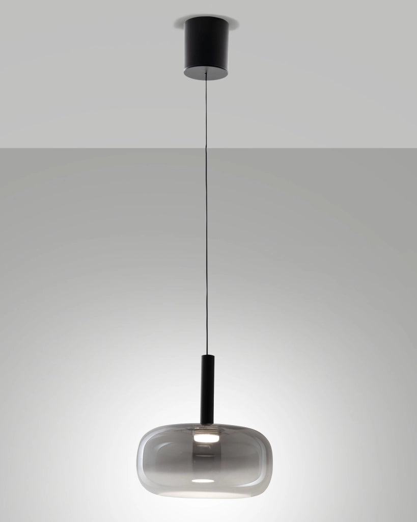 Lampada a Sospensione LED Devero 8W, Ø25cm, Vetro Borosilicato Grigio Chiaro Sfumato, Dimmerabile, CCT 2700K-3000K-4000K, IP20 - Devero Collection