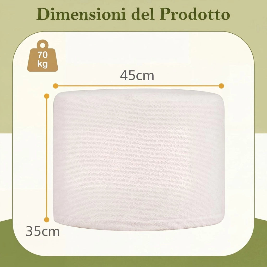 Pouf Ottomano Imbottito, Ø45 x 35 cm Poggiapiedi Rotondo con Tessuto in Filato Bouclé, Schiuma Morbida e Rivestimento Removibile, Poggiapiedi Divano per Camera da letto e Soggiorno, Beige