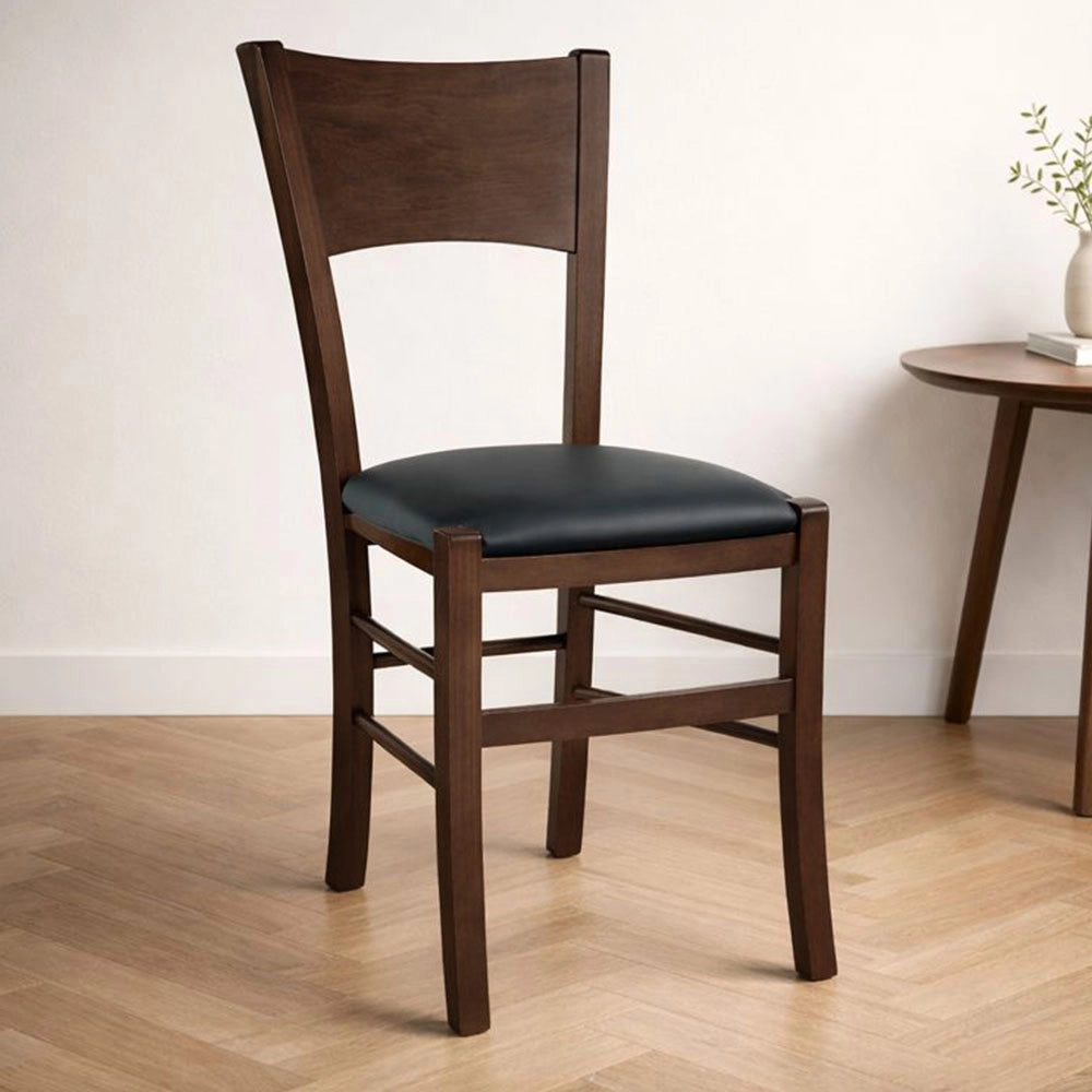 Sedia sala da pranzo Lucy in legno noce scuro con seduta imbottita antracite