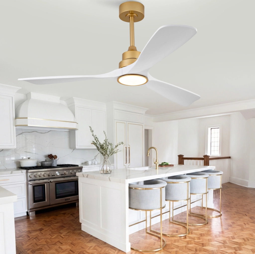 VENTILATORE DA SOFFITTO 132 cm con LED dimmerabile Oro e Bianco