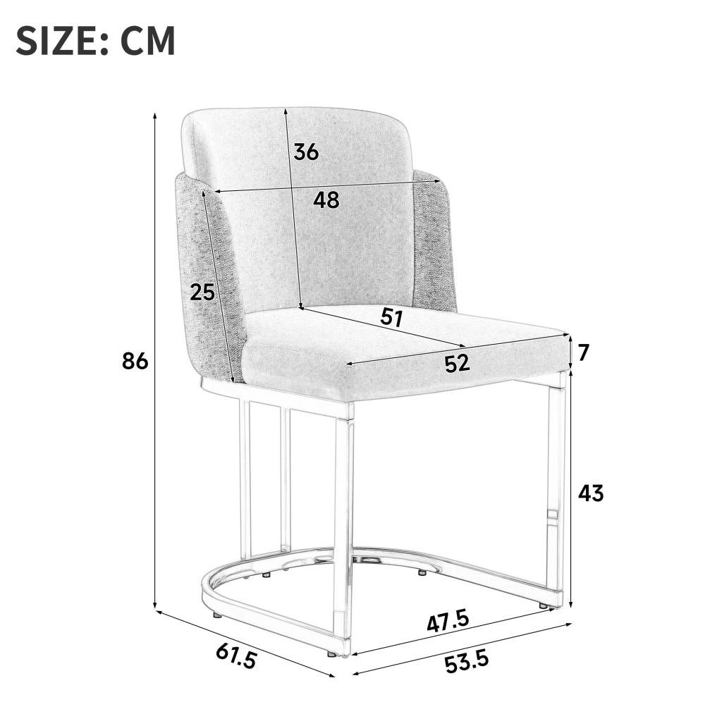 Set di 2 sedie in ciniglia con schienale doppio e gambe in metallo galvanizzato; grigio e argento