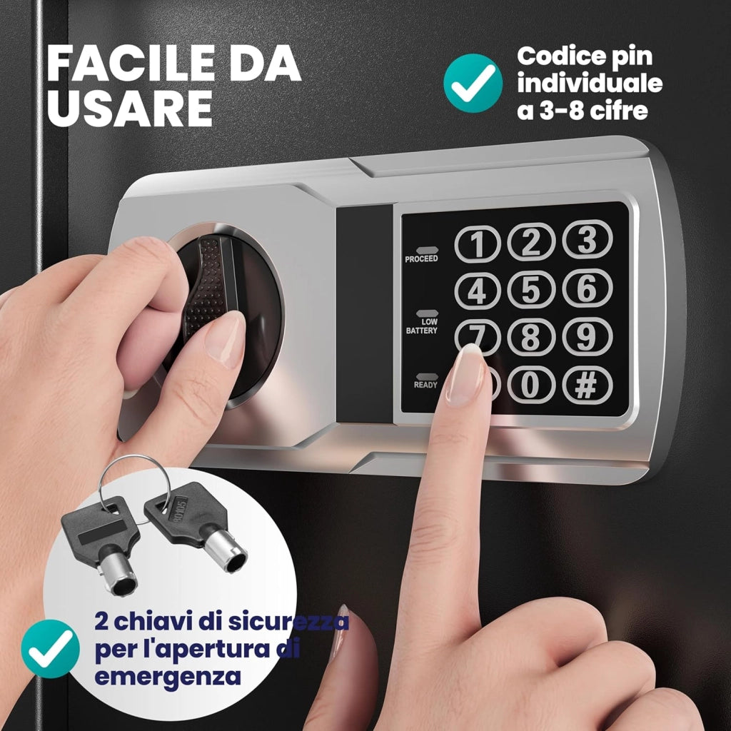 Cassaforte Elettronica con Combinazione 31x20x20cm LED Doppio Bullone in Acciaio Cassetta Sicurezza Nera