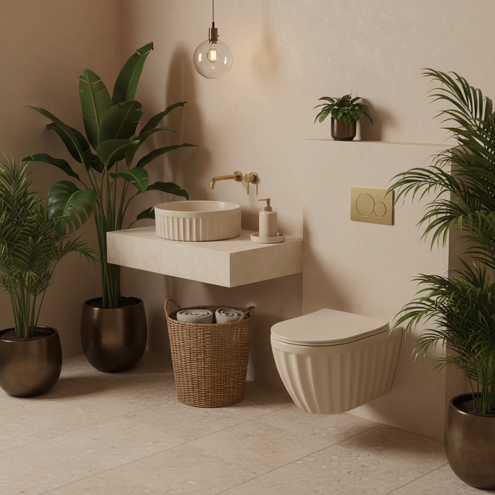 Set: Wc Sospeso + Lavabo Da Appoggio Rea Duo Caffe Latte Matt