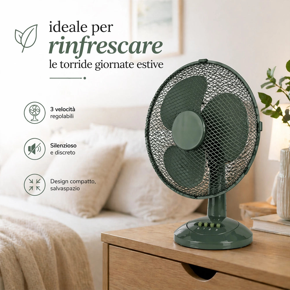 Ventilatore da Tavolo Autoportante Verde Potenza 45W Diametro 40cm 3 Velocità