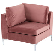 Divano ad angolo a 1 posto in velluto rosa Modulo con gambe in metallo argento Stile glamour