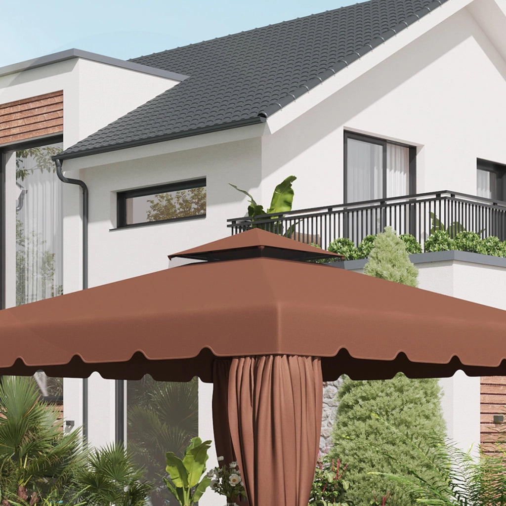 Tetto per Gazebo 3x3 m ¨C zephmum ¨C Marrone, Copertura Doppia, 8 Fori di Drenaggio