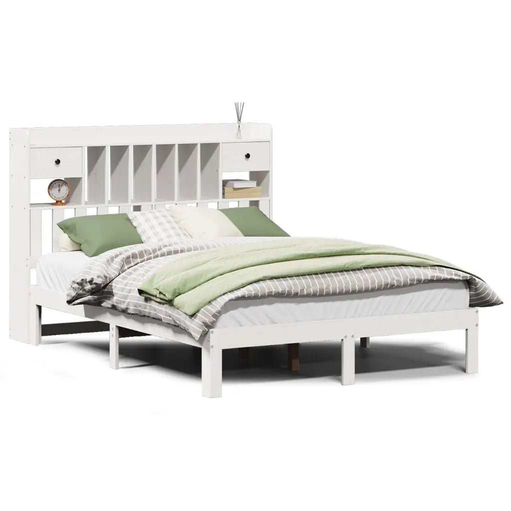 Letto Libreria senza Materasso Bianco 140x190 cm Legno di Pino 3322594