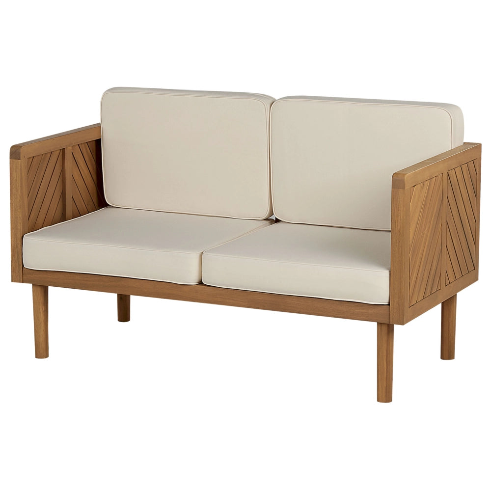 Set divani da giardino in legno di acacia cuscini beige chiaro 4 posti design moderno set conversazione per esterni