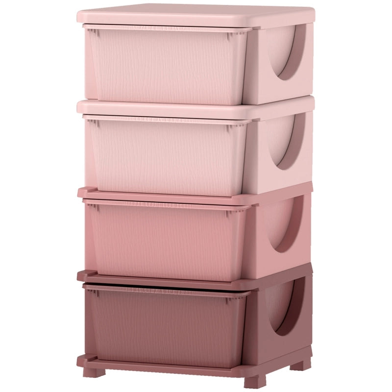 Scatola portaoggetti per bambini con 4 cassetti, seduta superiore e bordi arrotondati, 37 x 37 x 76 cm, rosa