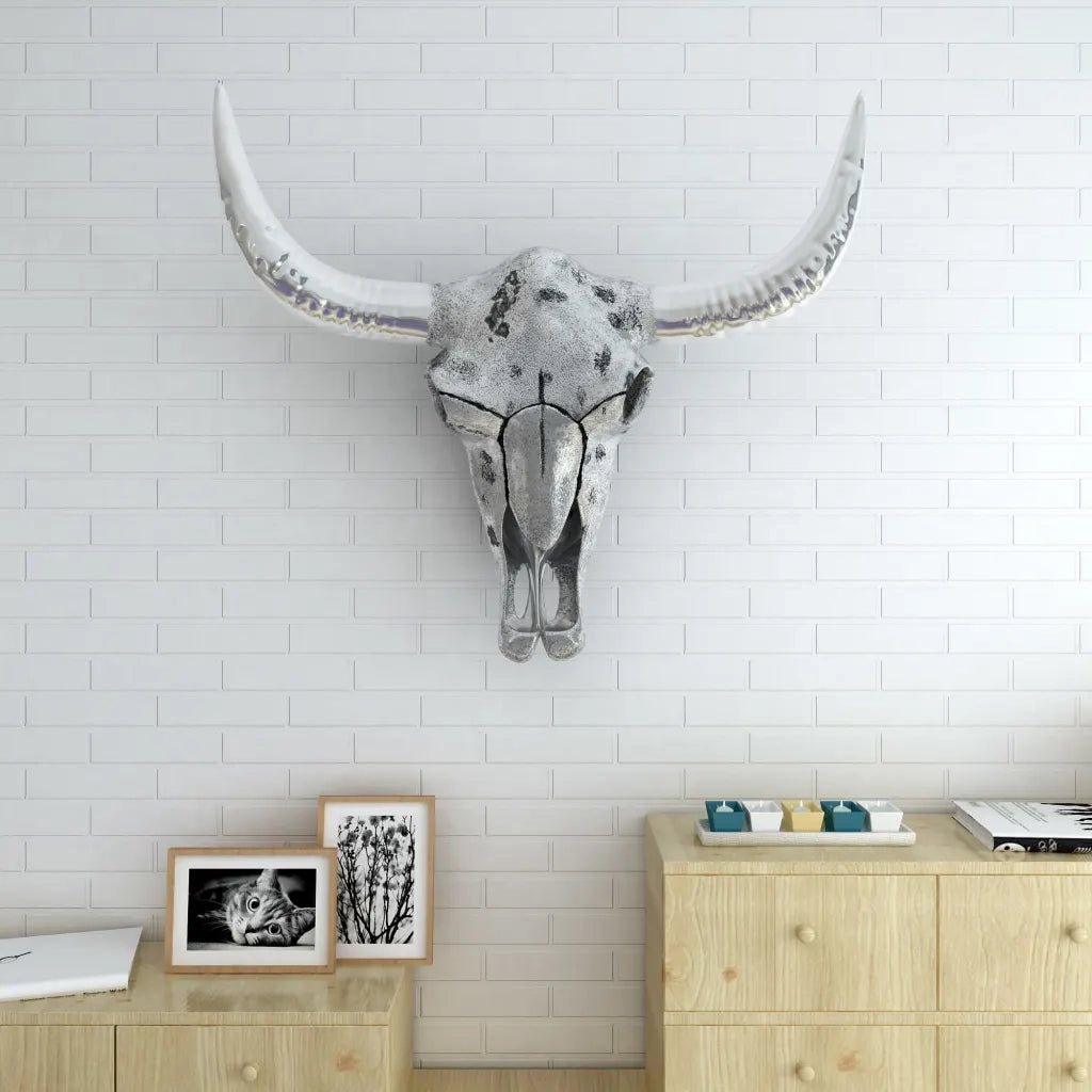Decorazione Testa del Cranio a Parete in Alluminio Argento 243483