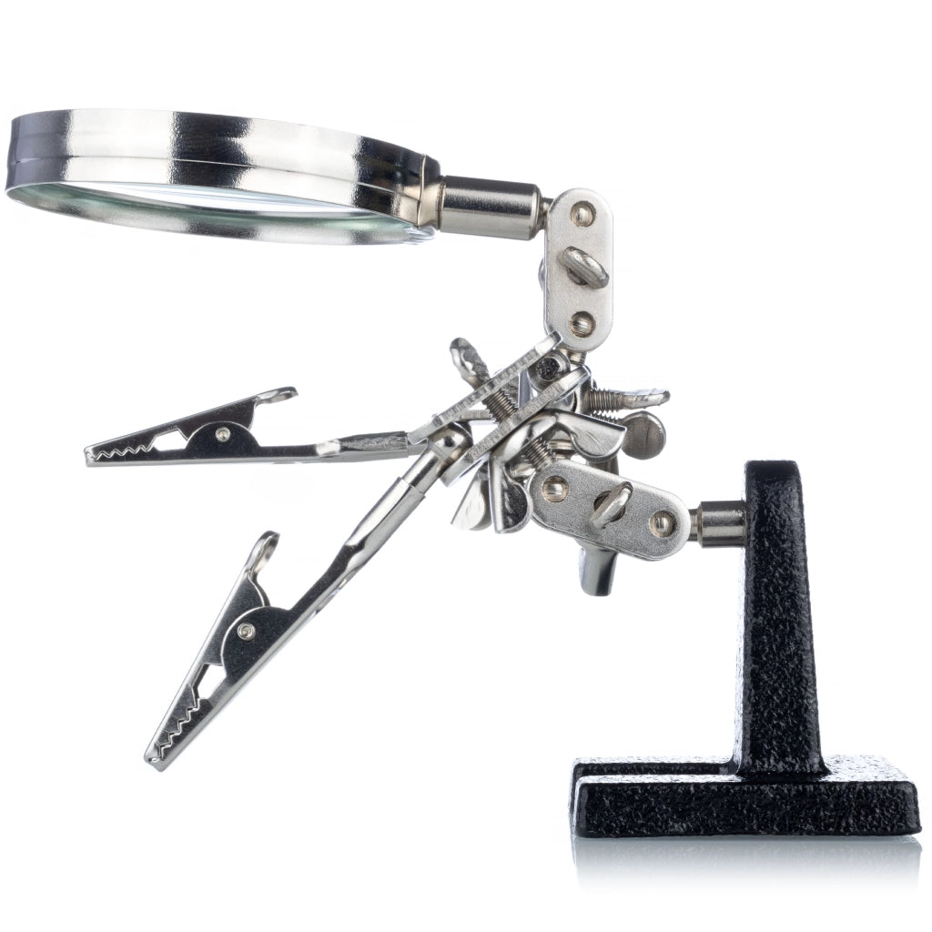 Supporto Terza Mano con Lente d'Ingrandimento – Lente 65 mm x2,5 | Base Stabile, Pinze Regolabili