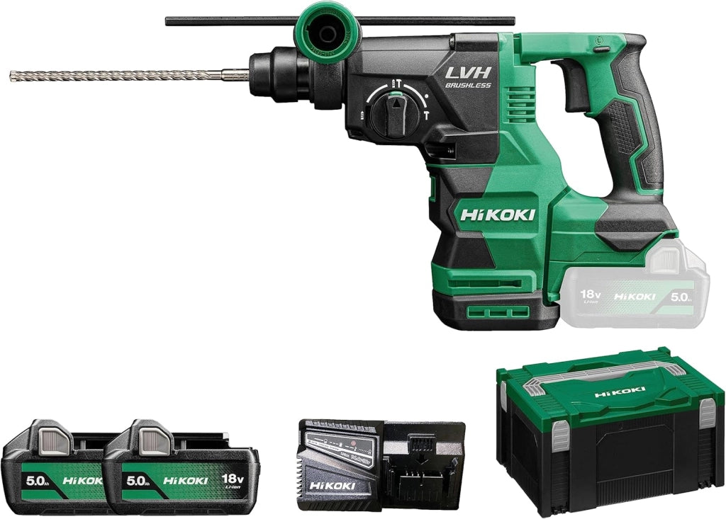 Akku Bohr & Meißelhammer DH1826DAWPZ, SDS-plus (18V, 5,0 Ah Li-ion Akku, Schlagenergie: 3,2 J, Volllastschlagzahl 2. Gang: 0-4300 min-1, Brushless, Bohren und Meißeln) Zubehör im HSCIII Koffer