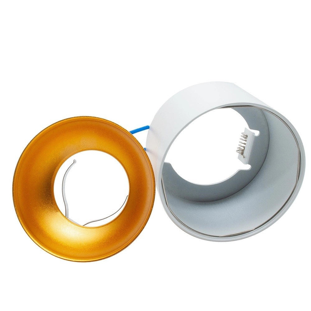 Trade Shop - Portafaretto Tondo Bianco Oro Incasso 70 Mm Cartongesso Lampade Led Gu10 Gu5.3 -