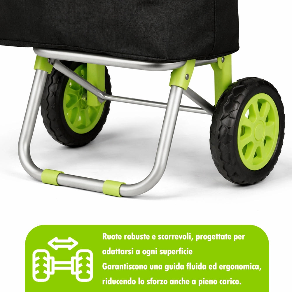 Carrello Spesa Termico 35LT Trolley Frigo 2 Ruote Pieghevole Leggero Verde
