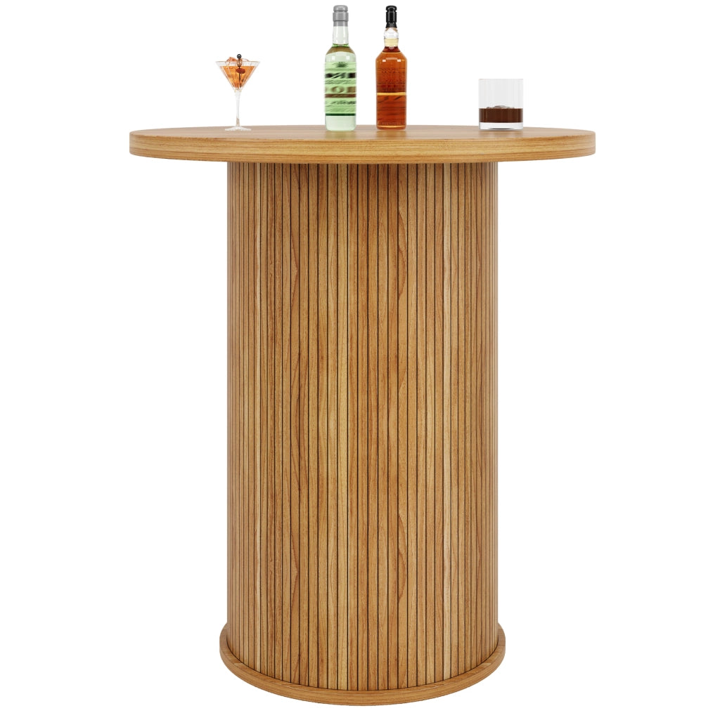 Tavolo bar rotondo con spazio contenitore 60x60x91;6 cm in MDF e metallo; effetto legno