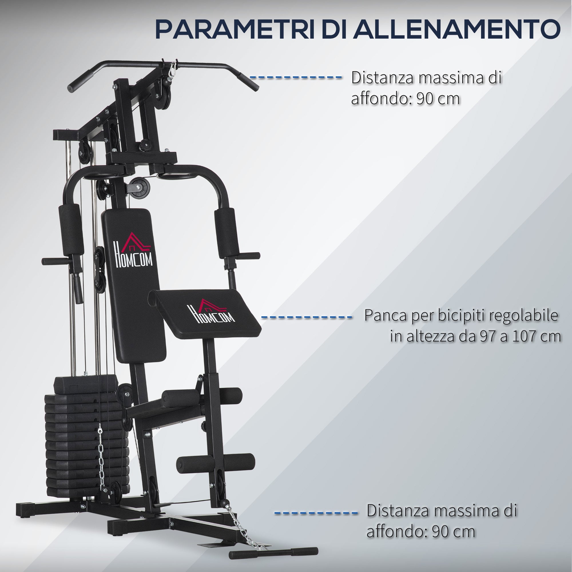 Stazione Fitness con Seduta e Schienale Imbottiti 135x103x210 cm in Acciaio e PU Nero