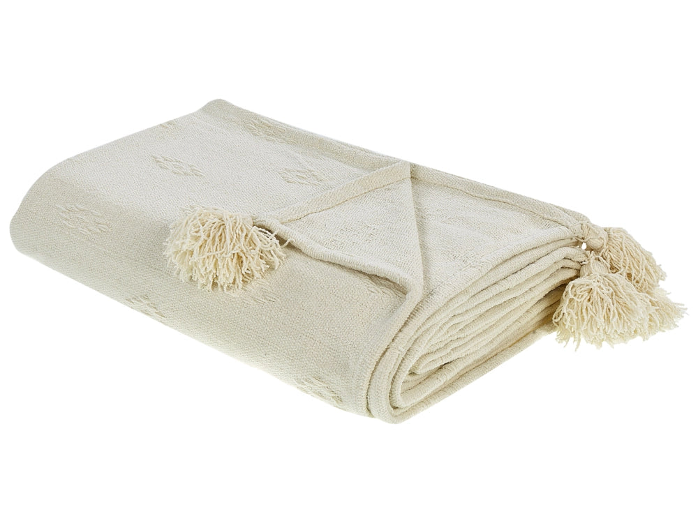 Copriletto in tessuto di cotone cinigliato beige 220 x 240 cm con frange Decorativo Biancheria da letto Design classico Camera da letto