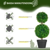 Set da 2 Piante di Bosso a 2 Sfere Realistiche con Vaso incluso, a Fondo Rinforzato ed Erba, 60 cm