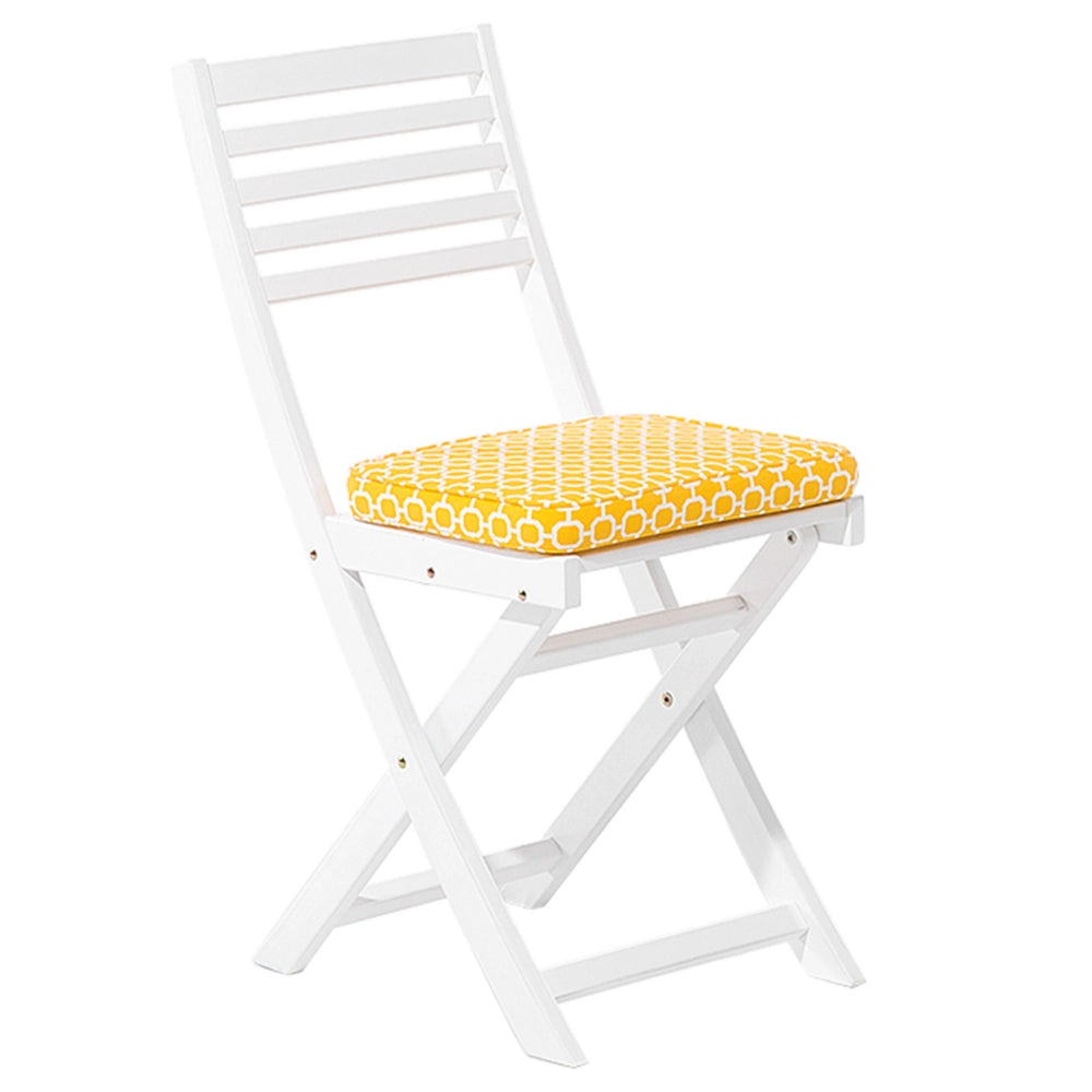 Set da bistrot 3 pezzi in legno massello di acacia bianco cuscini gialli a doghe pieghevoli design scandinavo moderno