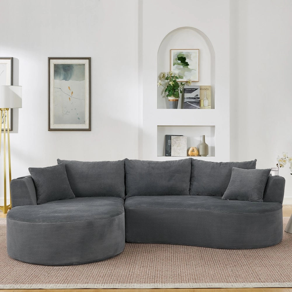 Divano 3 Posti con Chaise Longue Sinistra, Tessuto, Cuscini e Portabicchieri ¨C Xylo ¨C Grigio