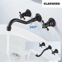 JULIAN | Rubinetto da bagno vintage a 3 fori a parete nero opaco | in acciaio inossidabile retrò da cucina | Antico miscelatore a parete a 2 maniglie