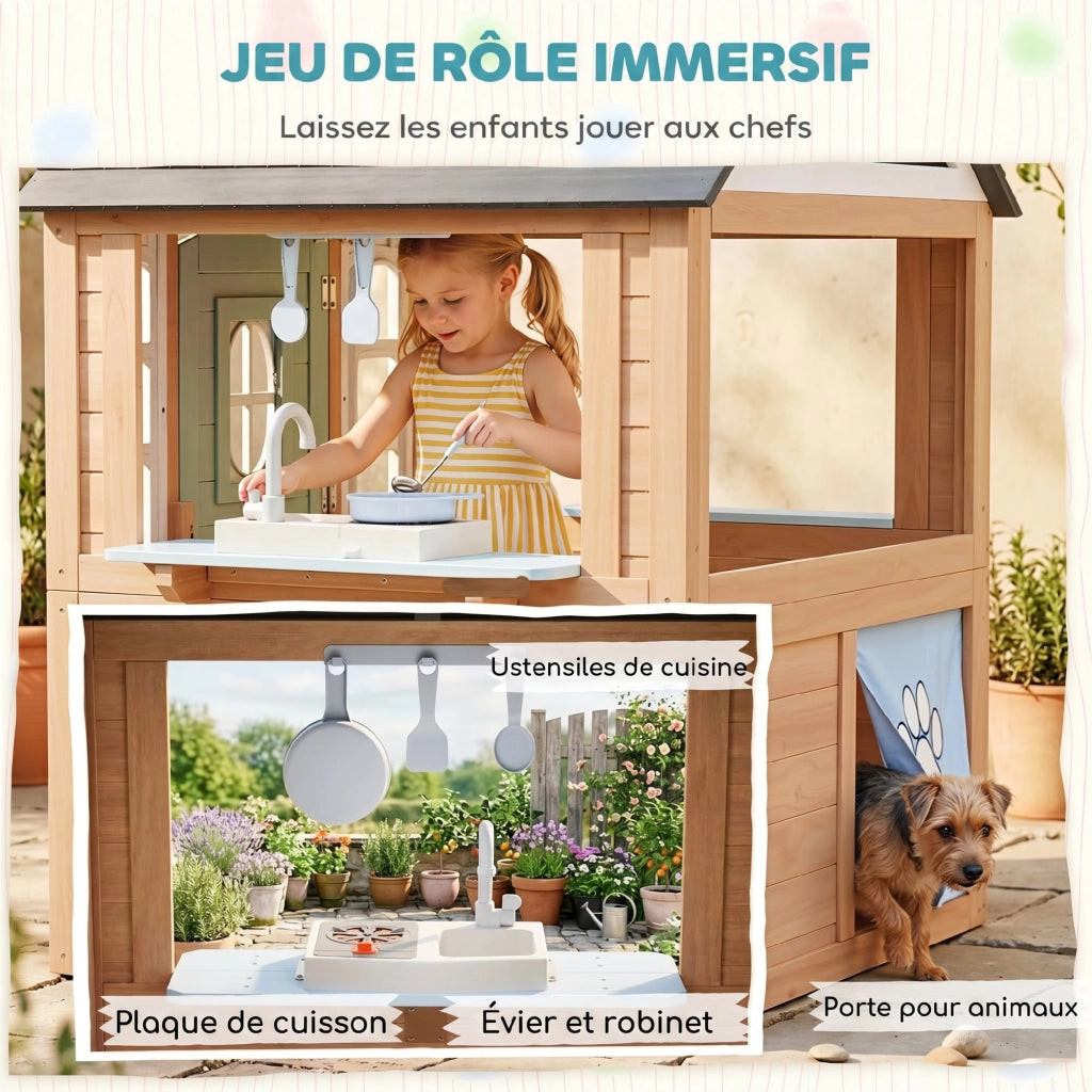 Casetta Bambini Giardino Legno con Cucina Gioco ¨C Zephmum ¨C Naturale 120x120x120