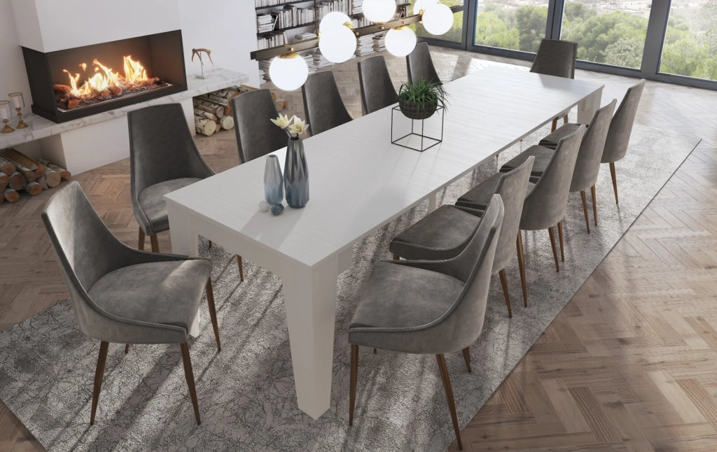 Consolle Allungabile Moderna Tavolo Estensibile Da 54 A 306 cm Con 6 Allunghe Ideale Per 14 posti Salvaspazio Guide In Metallo Design Per Soggiorno Salotto Cucina Ingresso Bianco