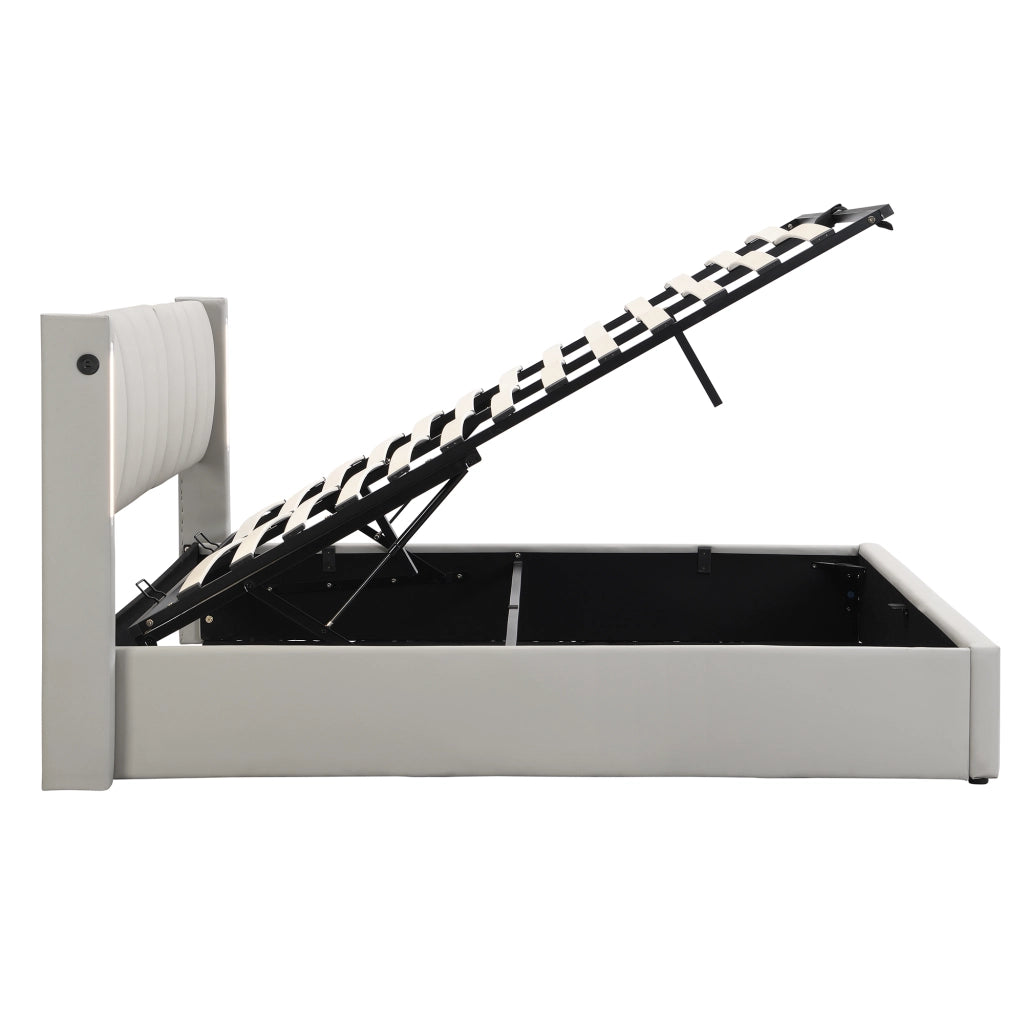 Letti contenitori 160x200 cm con USB e luci LED; PU; grigio (Senza materasso)