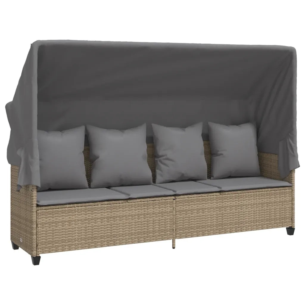 Lettino Prendisole con Baldacchino e Cuscini Beige Polyrattan 368356
